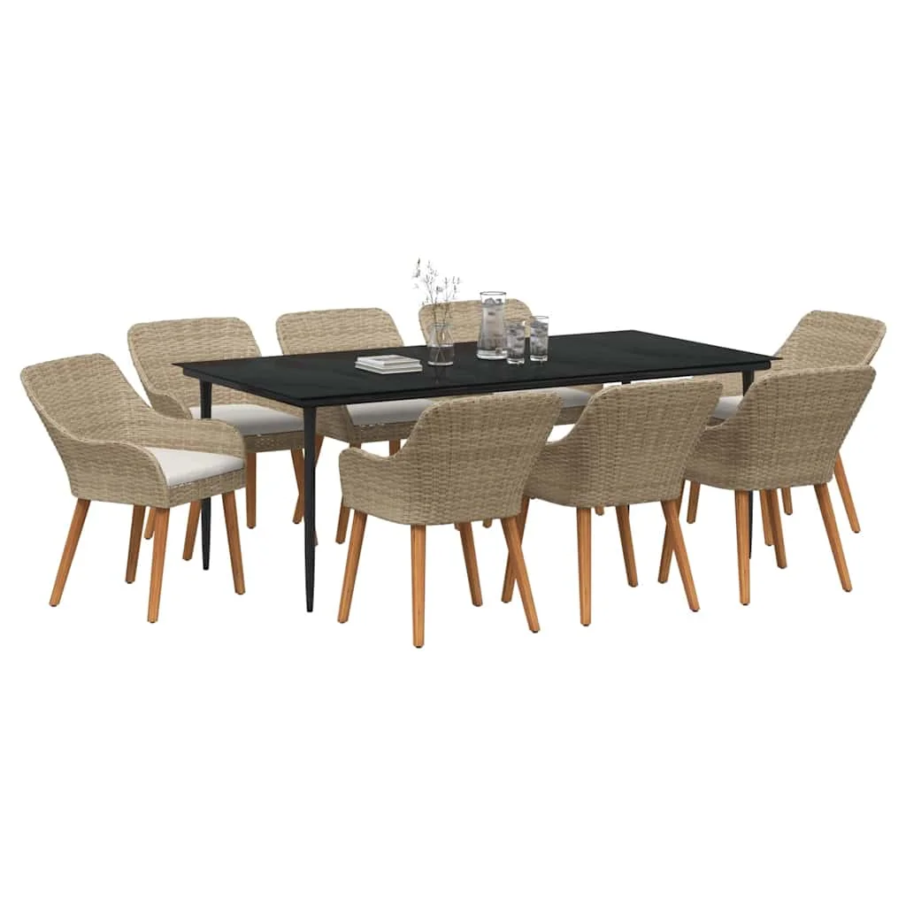Záhradný jedálenský set s vankúšom 9 pcs Béžová polyratan