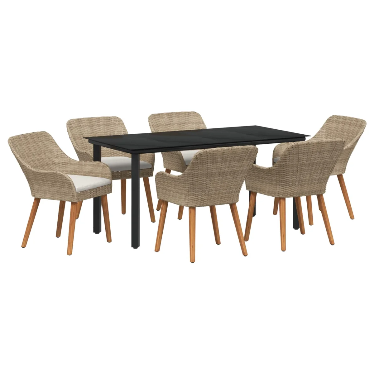 Záhradný jedálenský set s vankúšom 7 pcs Béžová polyratan
