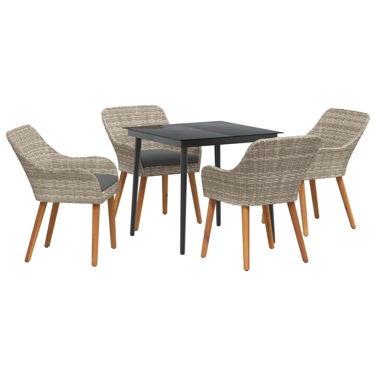 Záhradný jedálenský set s vankúšom 5 pcs Svetlosivá polyratan