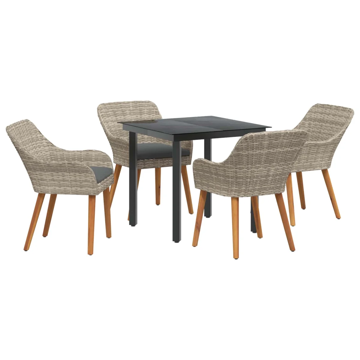 Záhradný jedálenský set s vankúšom 5 pcs Svetlosivá polyratan