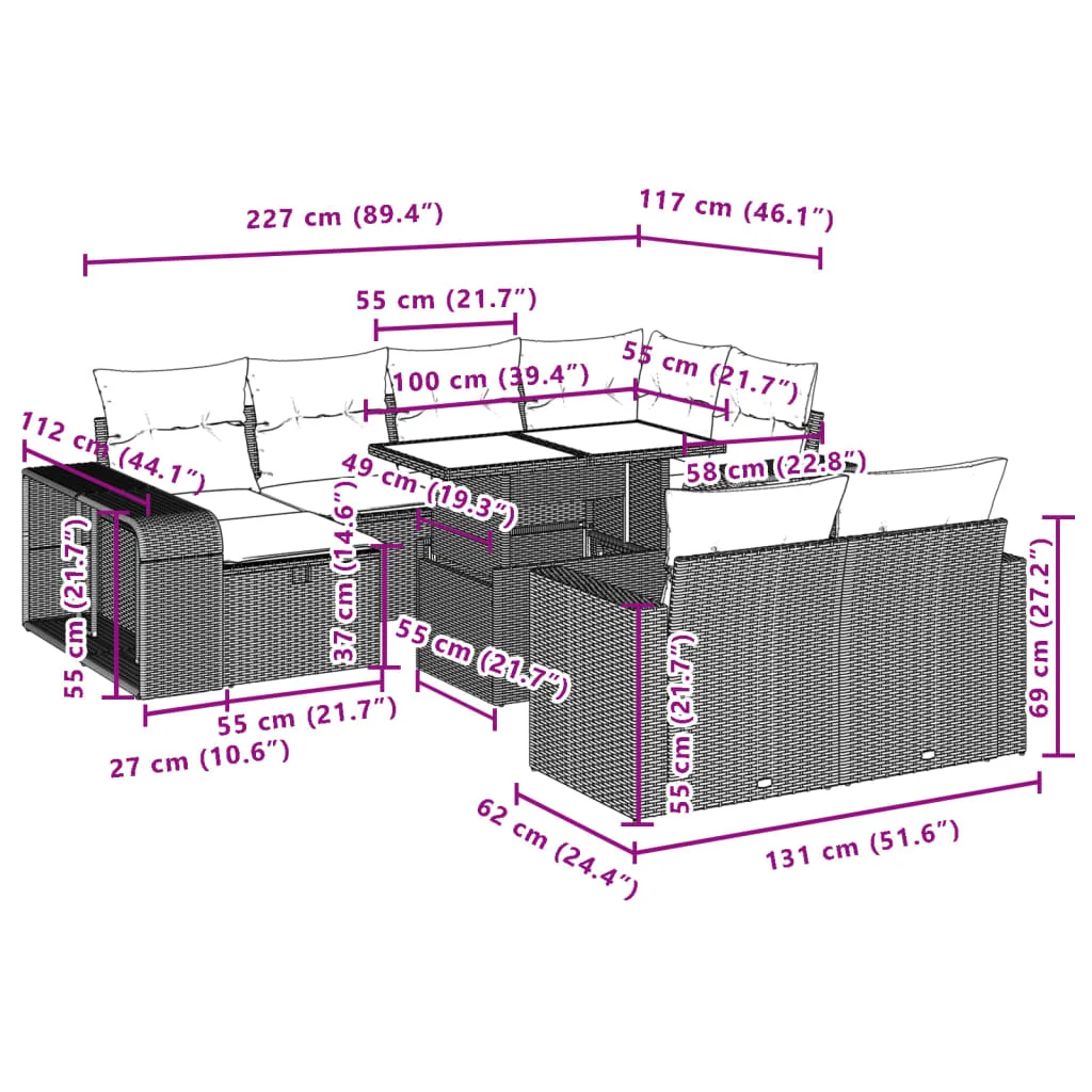 11-dielna záhradná jedálenská súprava vankúše béžová polyratan