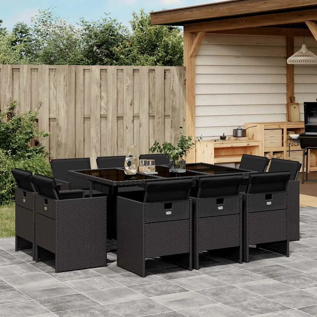 11-dielna záhradná jedálenská sada s vankúšmi čierna polyratan