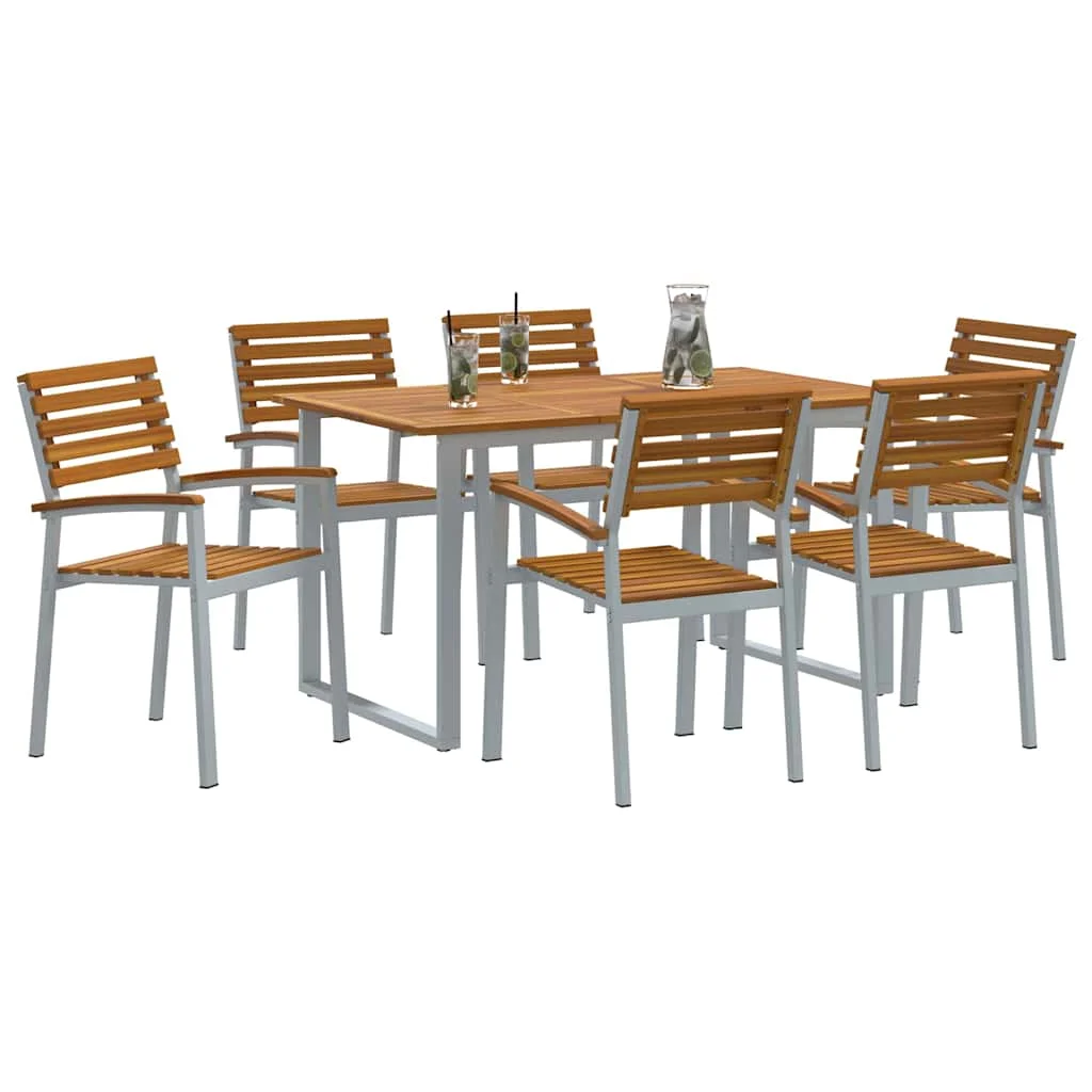 Záhradný jedálenský set 7 pcs Sivá Pevné akáciové drevo