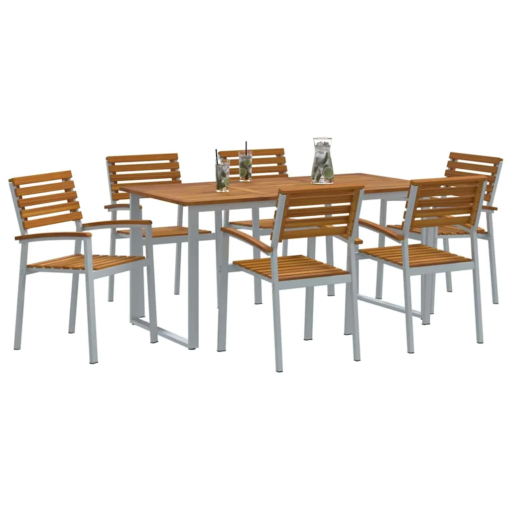 Záhradný jedálenský set 7 pcs Sivá Pevné akáciové drevo
