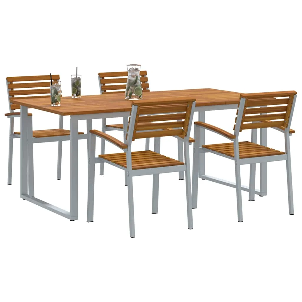 Záhradný jedálenský set 5 pcs Sivá Pevné akáciové drevo