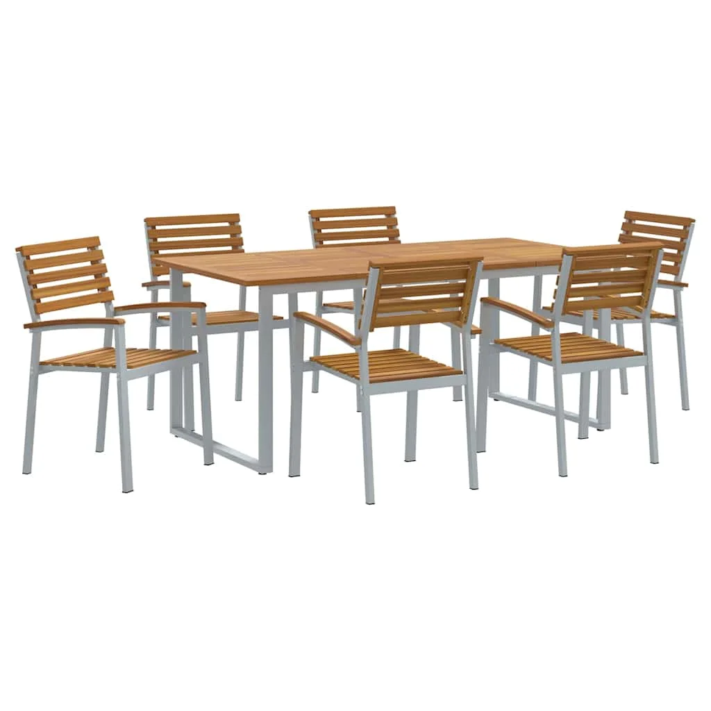 Záhradný jedálenský set 7 pcs Sivá Pevné akáciové drevo