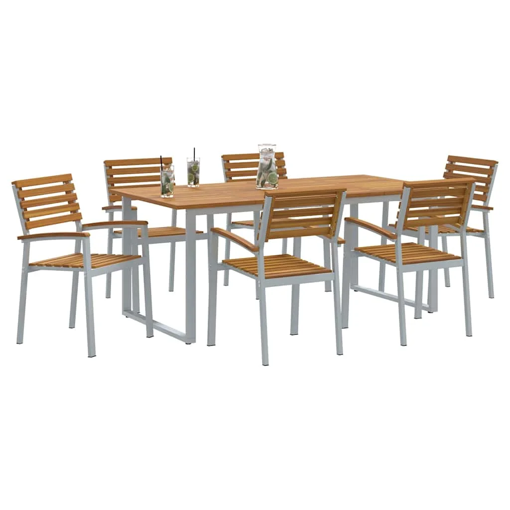 Záhradný jedálenský set 7 pcs Sivá Pevné akáciové drevo