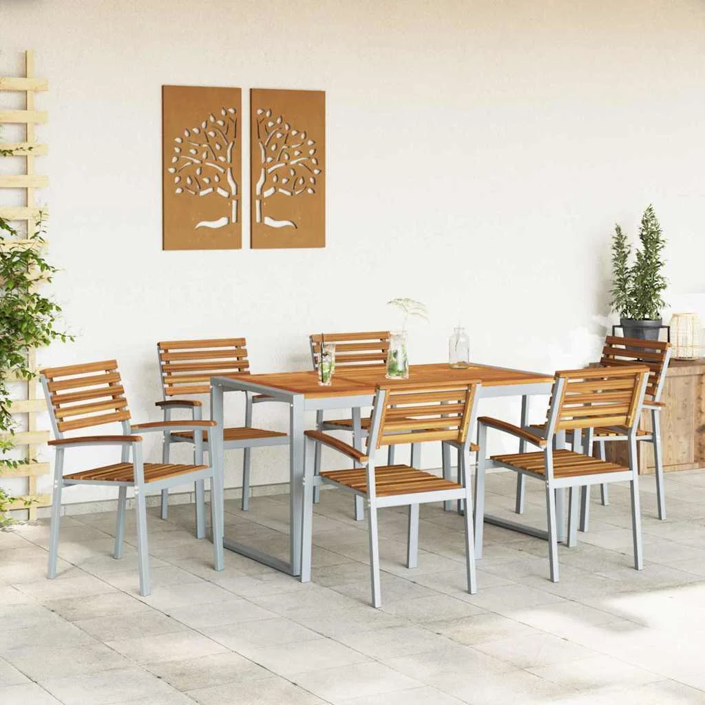 Záhradný jedálenský set 7 pcs Sivá Pevné akáciové drevo