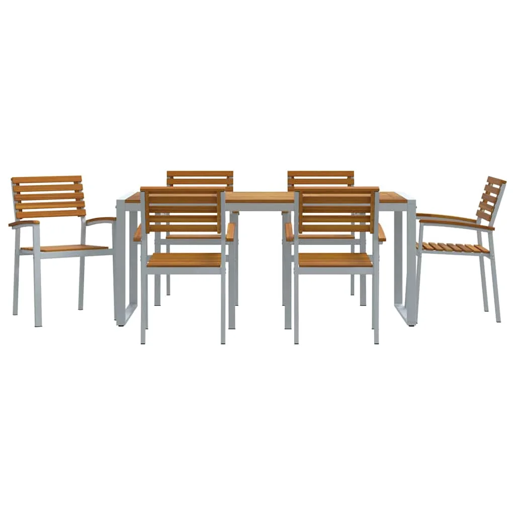 Záhradný jedálenský set 7 pcs Sivá Pevné akáciové drevo