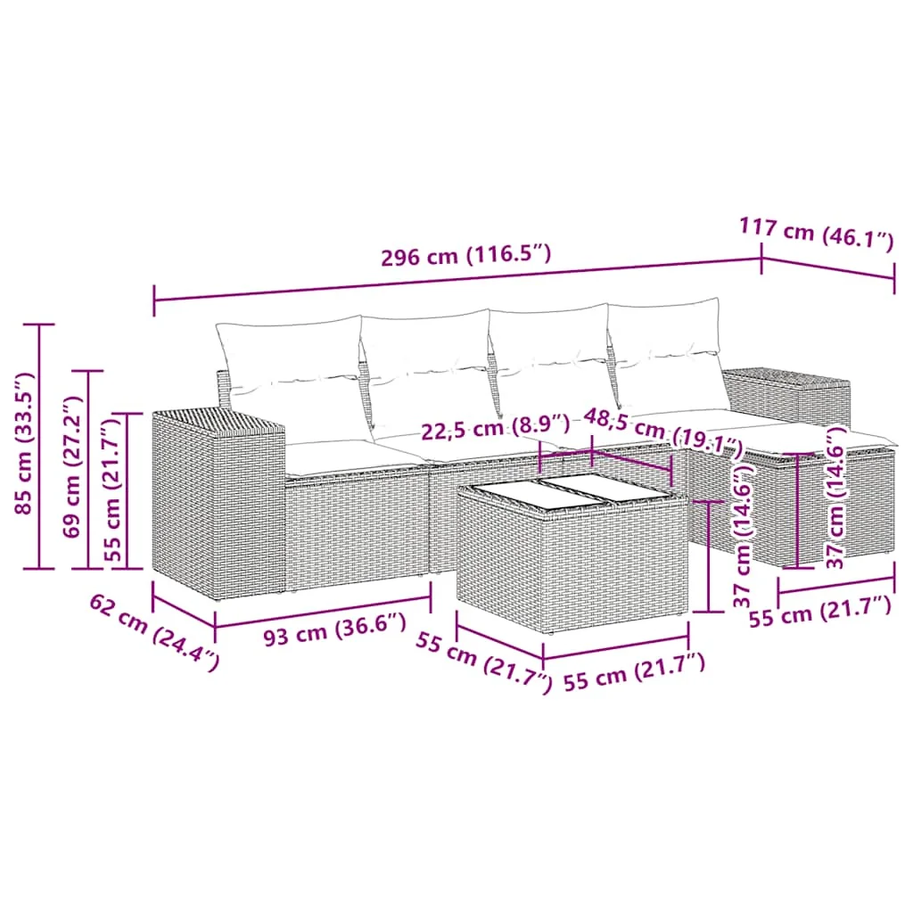 6-dielna záhradná sedacia súprava s podložkami svetlosivá