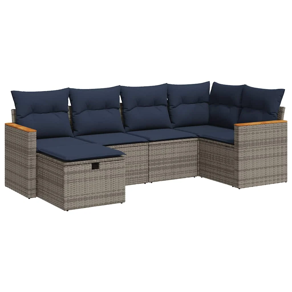 6-dielna záhradná sedacia súprava s podložkami polyratan sivá