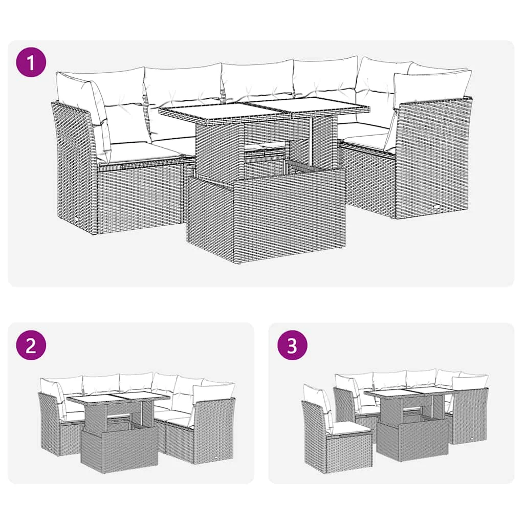 6-dielna záhradná sedacia súprava s podložkami svetlosivá