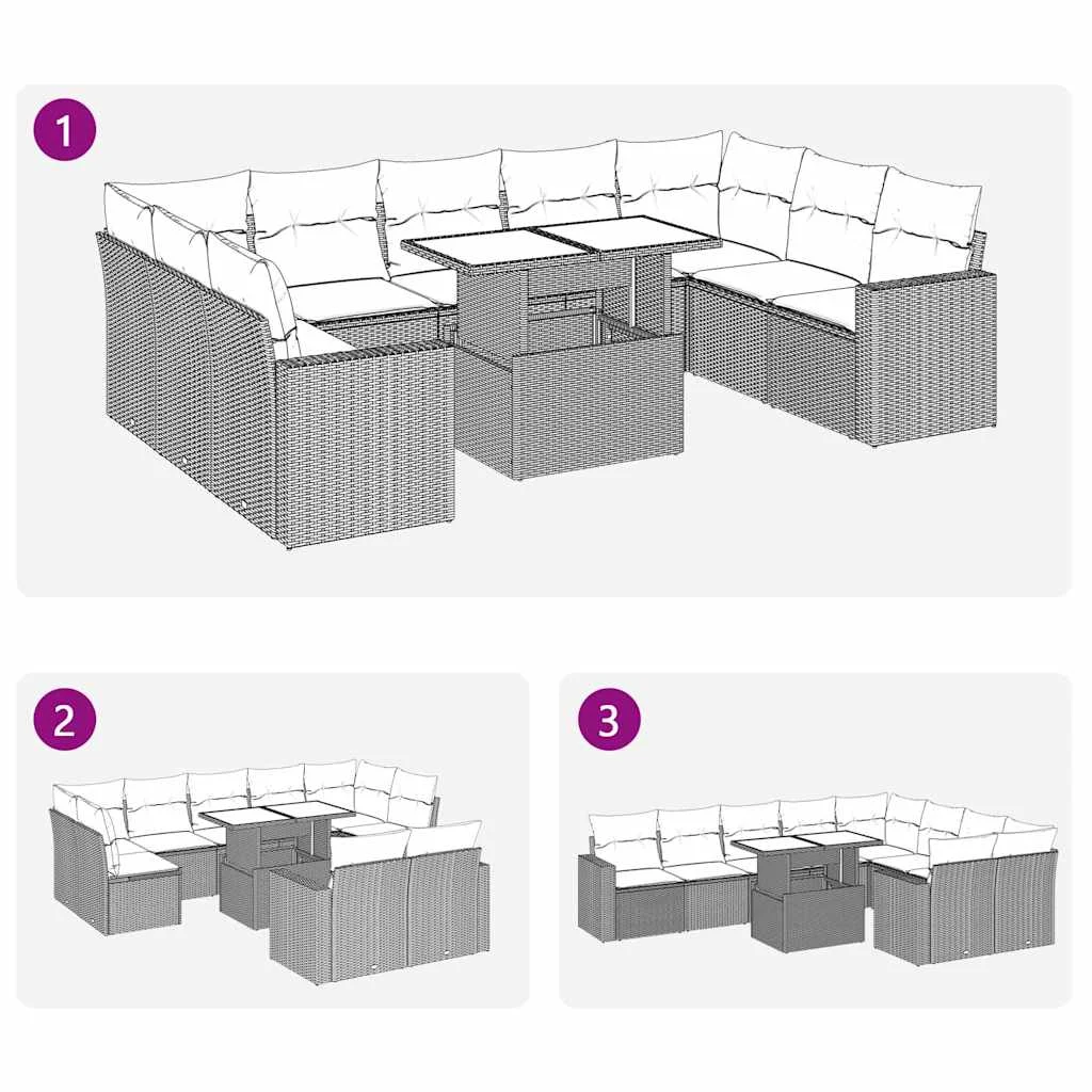 10-dielna záhradná sedacia súprava a vankúše béžová polyratan