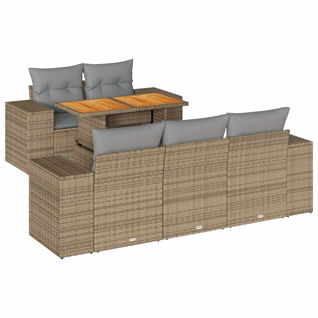 6-dielna záhradná súprava pohoviek s vankúšmi béžová polyratan