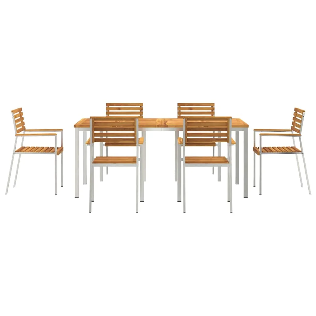 Záhradný jedálenský set 7 pcs Hnedá Pevné akáciové drevo