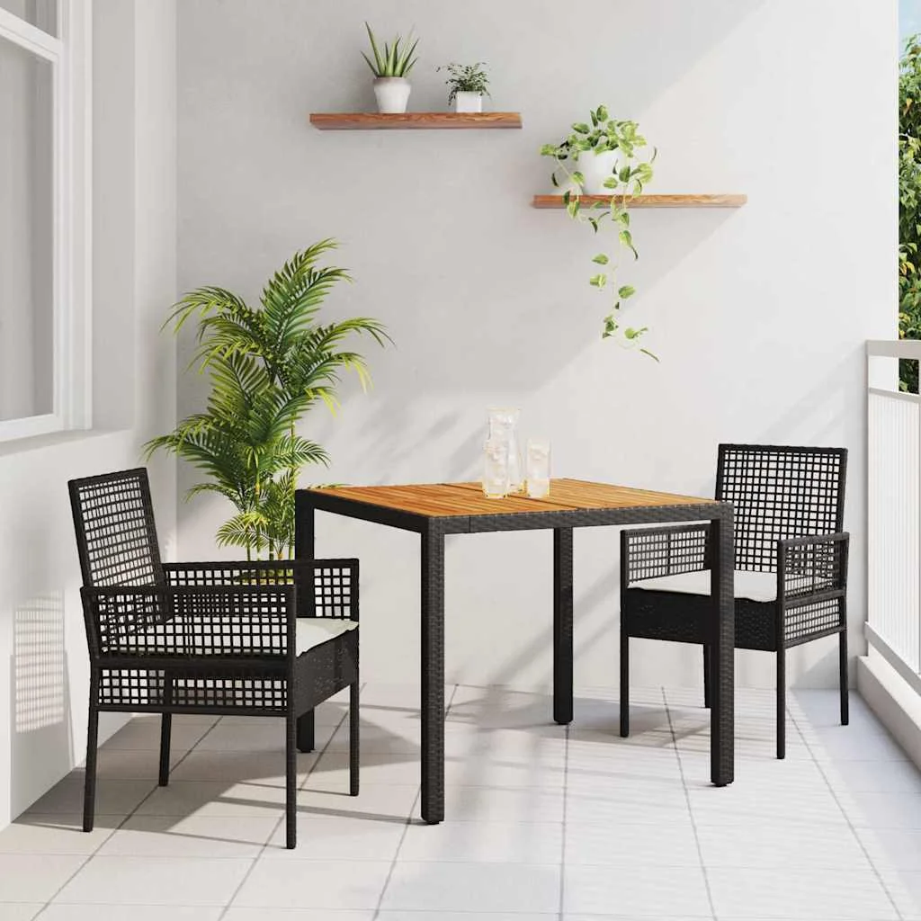 Záhradný jedálenský set 3 pcs Čierna polyratan