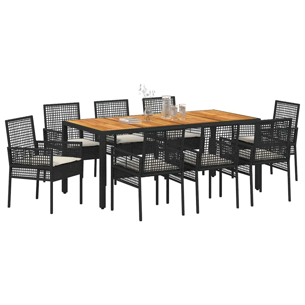 Záhradný jedálenský set 9 pcs Čierna polyratan