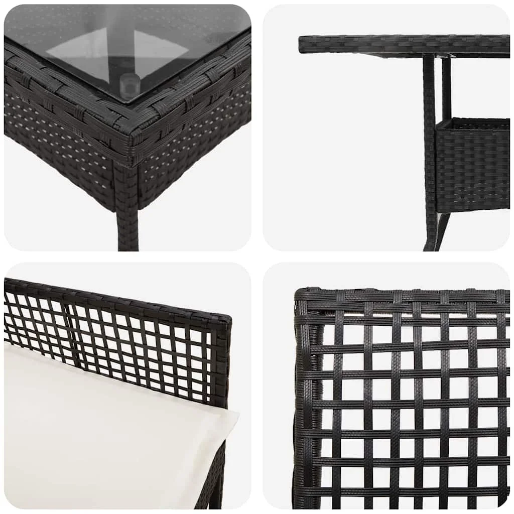 Záhradný jedálenský set 3 pcs Čierna polyratan