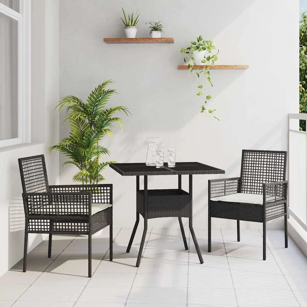 Záhradný jedálenský set 3 pcs Čierna polyratan
