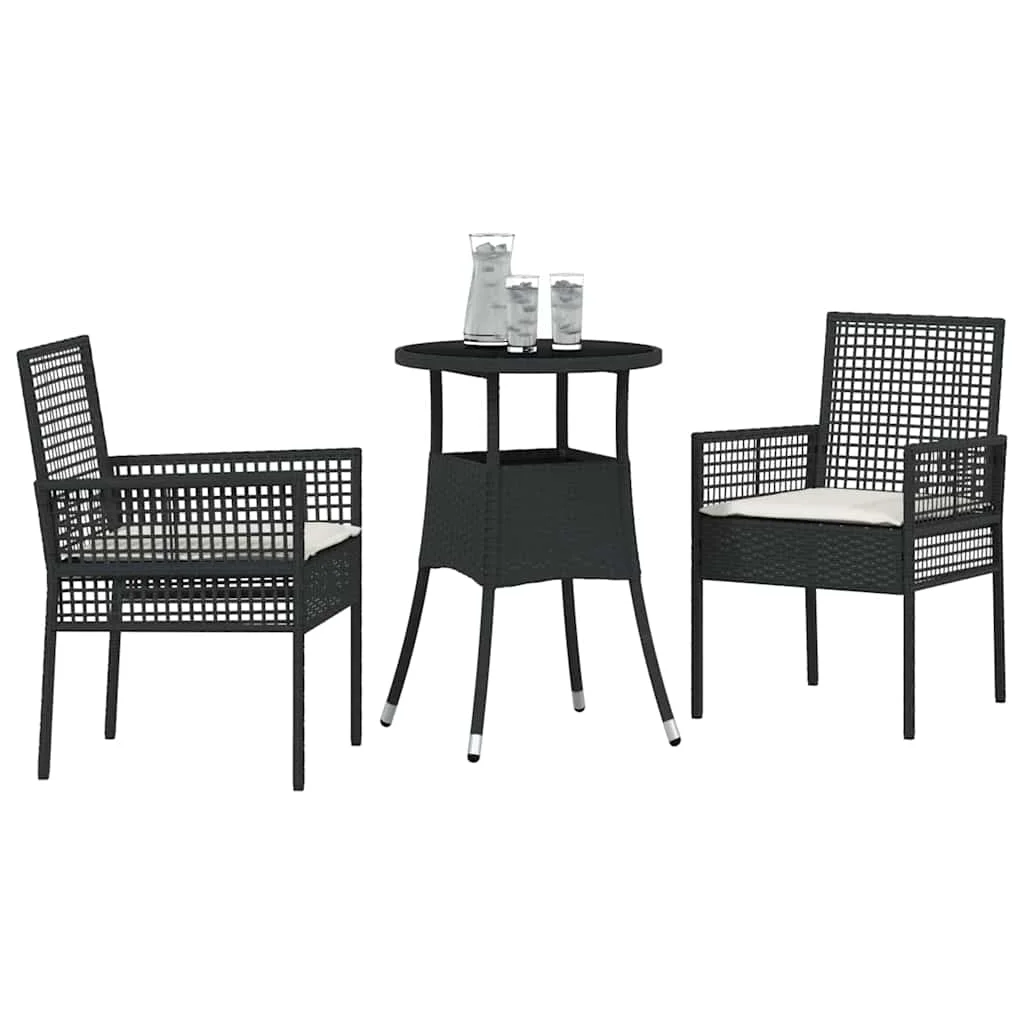 Záhradný jedálenský set 3 pcs Čierna polyratan