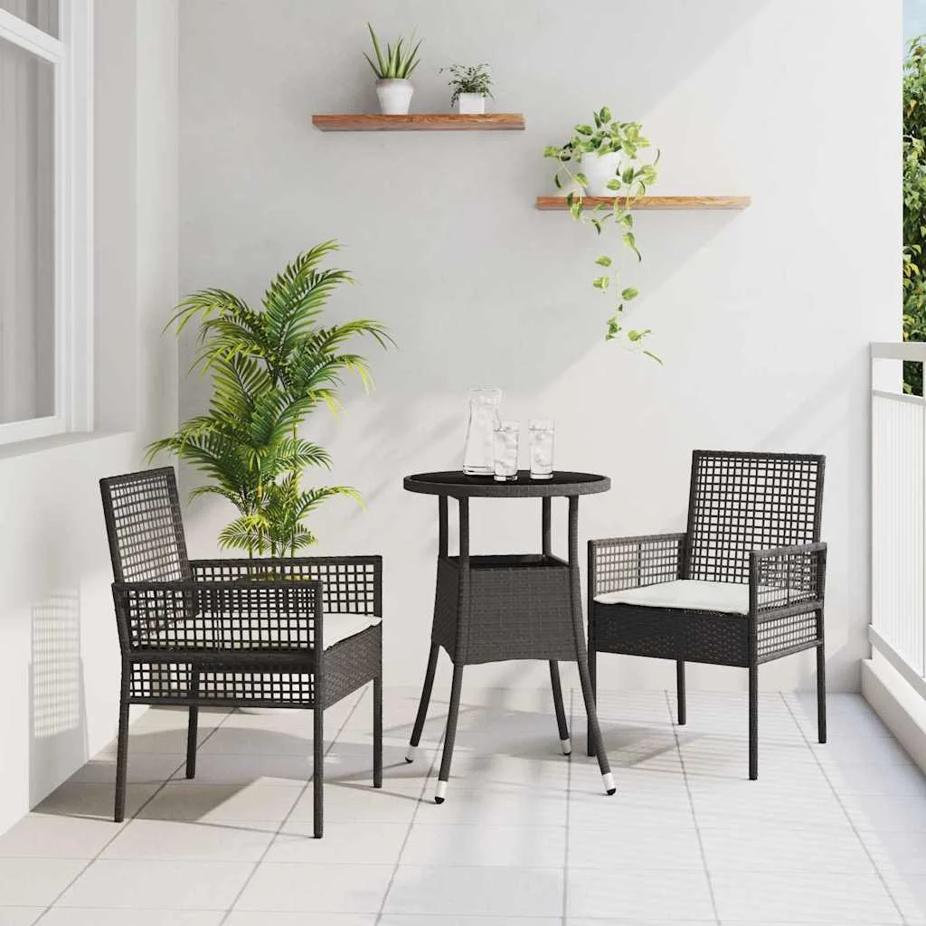 Záhradný jedálenský set 3 pcs Čierna polyratan