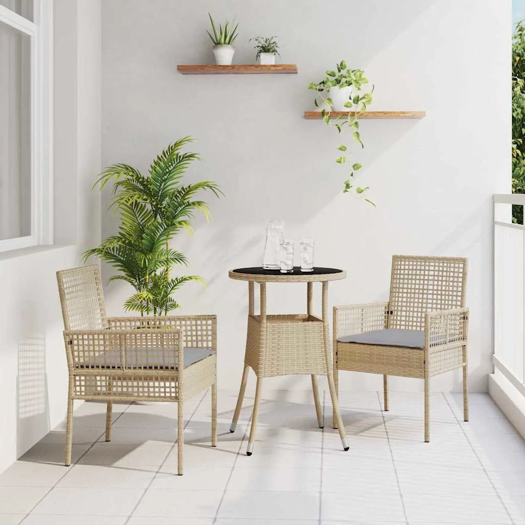 Záhradný jedálenský set 3 pcs Béžová Poly ratan
