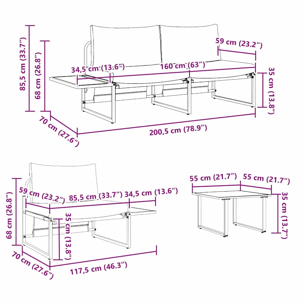 Záhradný jedálenský set 3 pcs Svetlosivá Oceľ