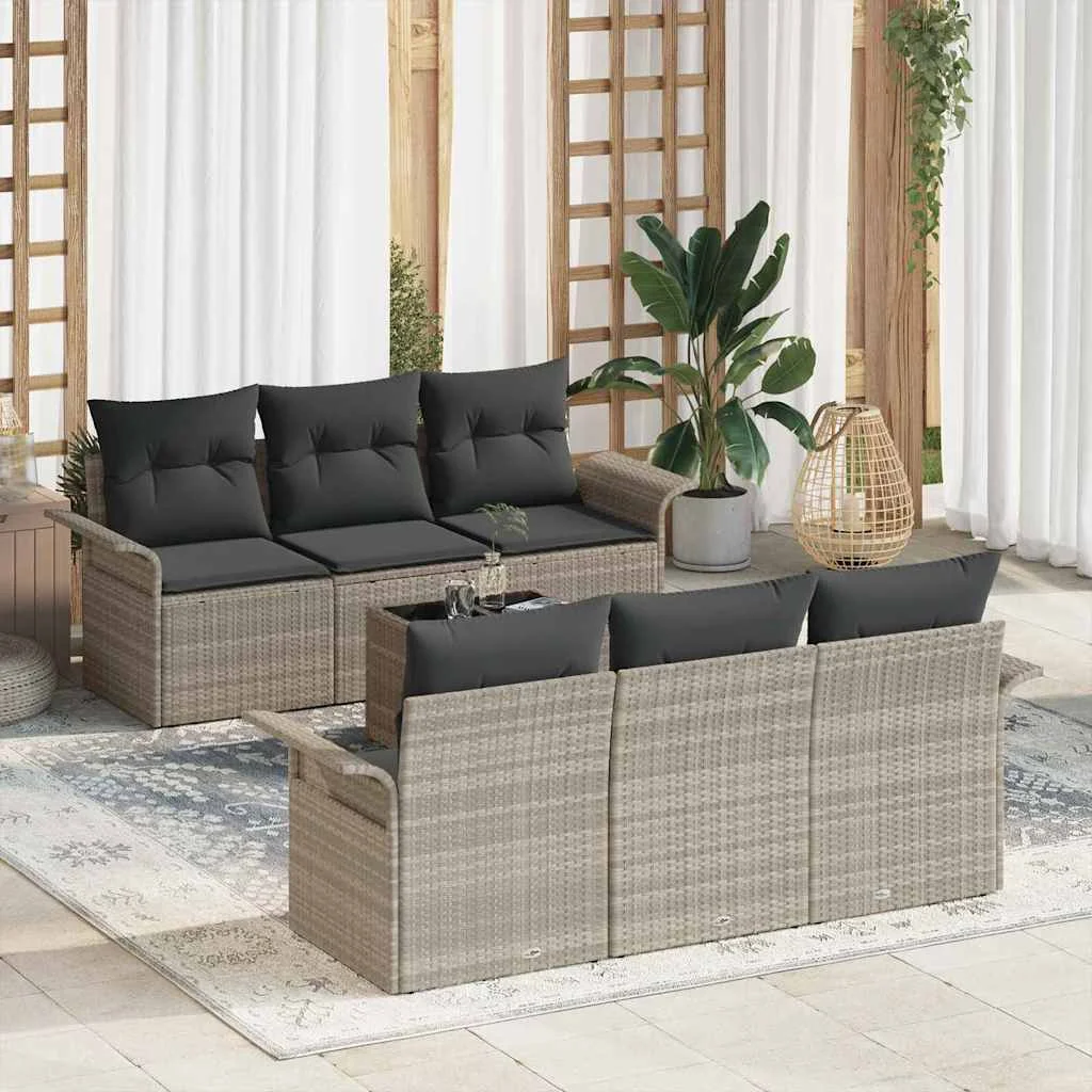 Súprava záhradných pohoviek 7 pcs Svetlosivá polyratan