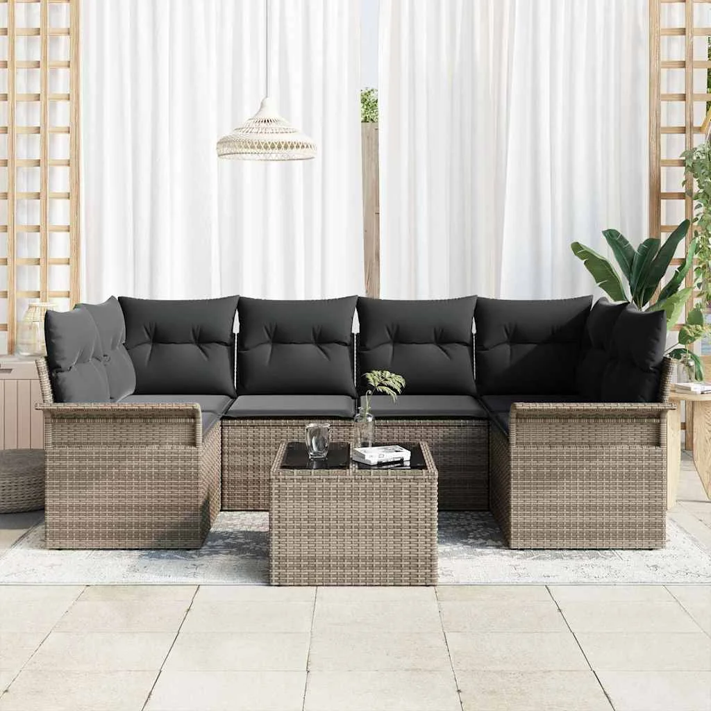 Súprava záhradných pohoviek 7 pcs Sivá Poly ratan