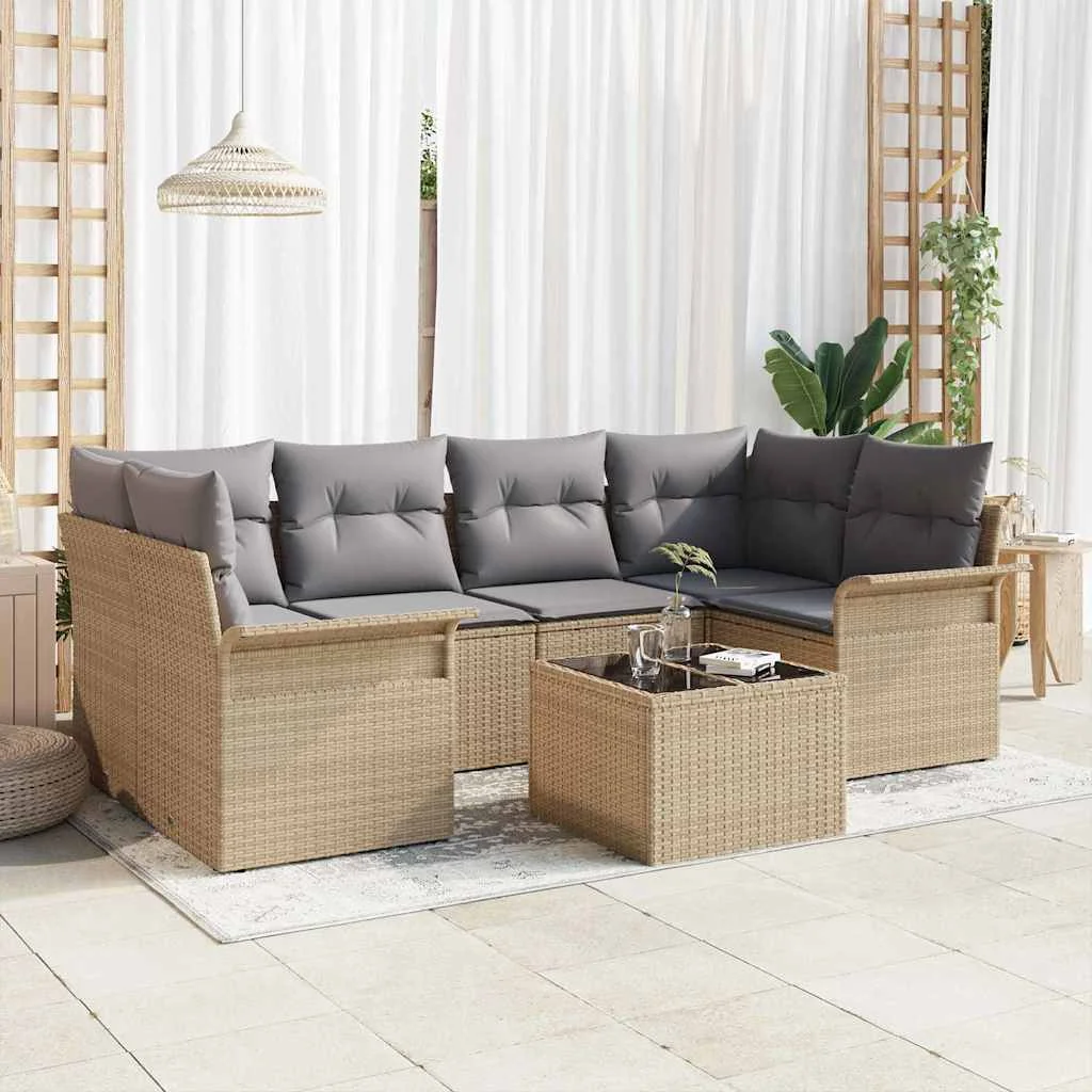 Súprava záhradných pohoviek 7 pcs Béžová Poly ratan