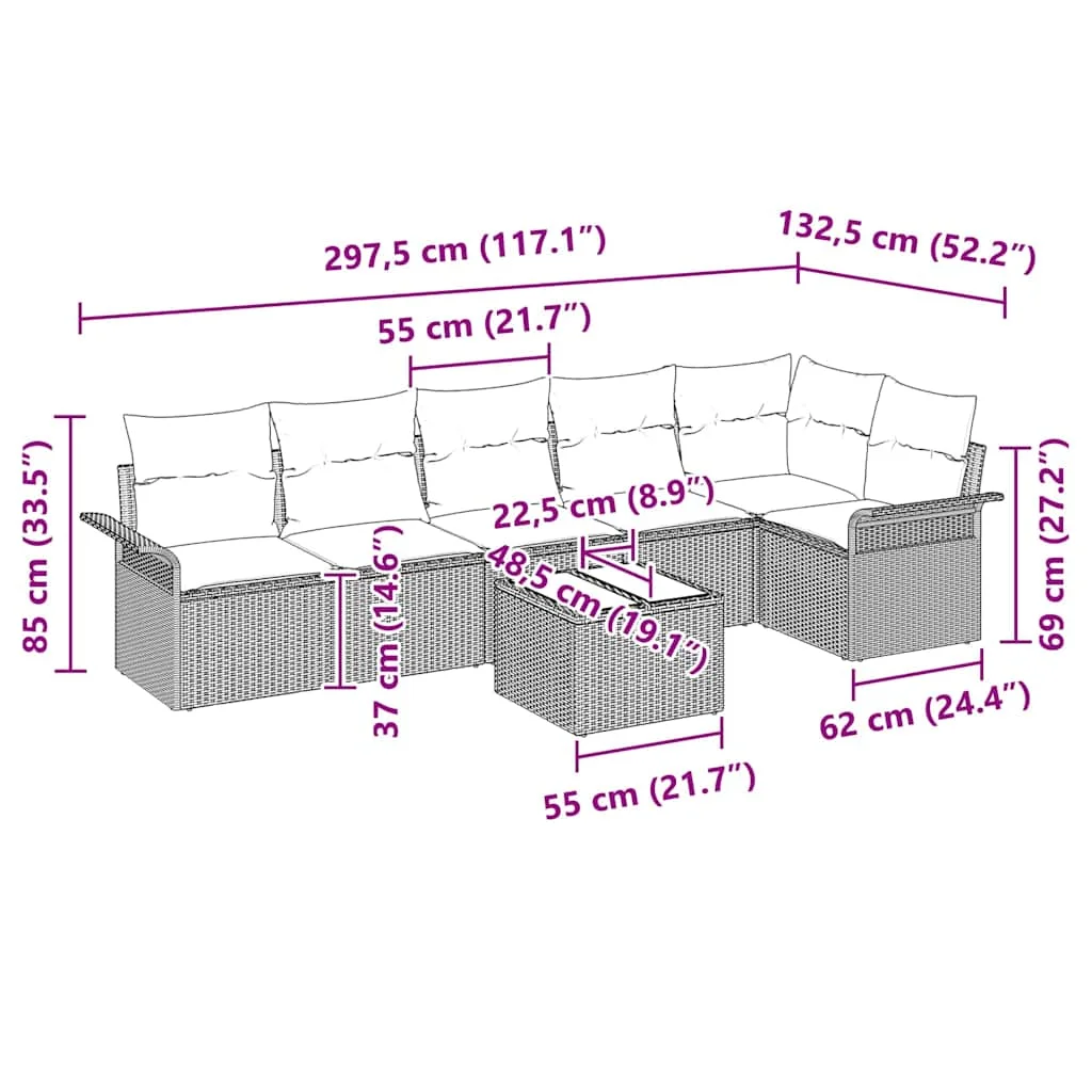 Súprava záhradných pohoviek s vankúšom 7 pcs Béžová polyratan