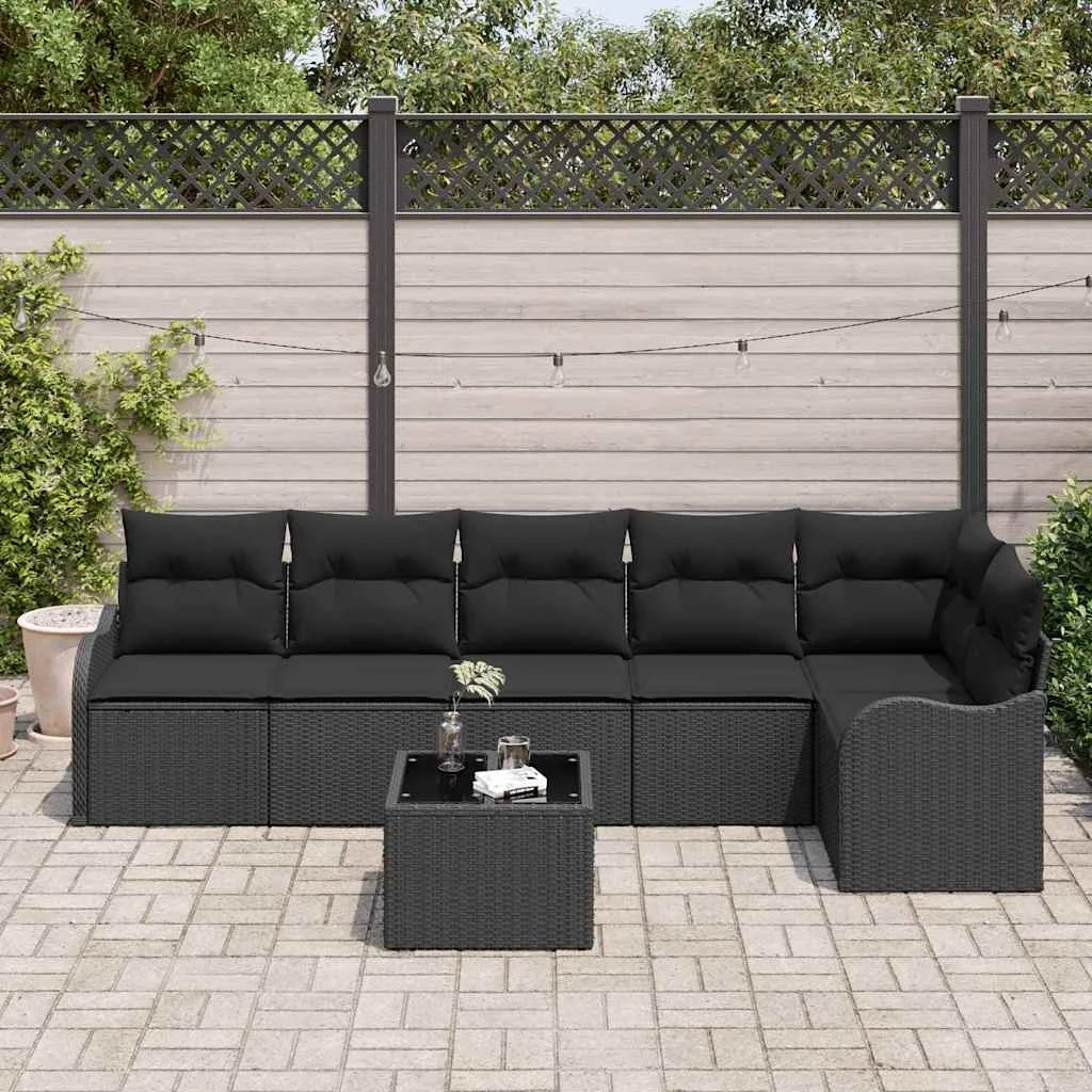 Súprava záhradných pohoviek 7 pcs Čierna polyratan