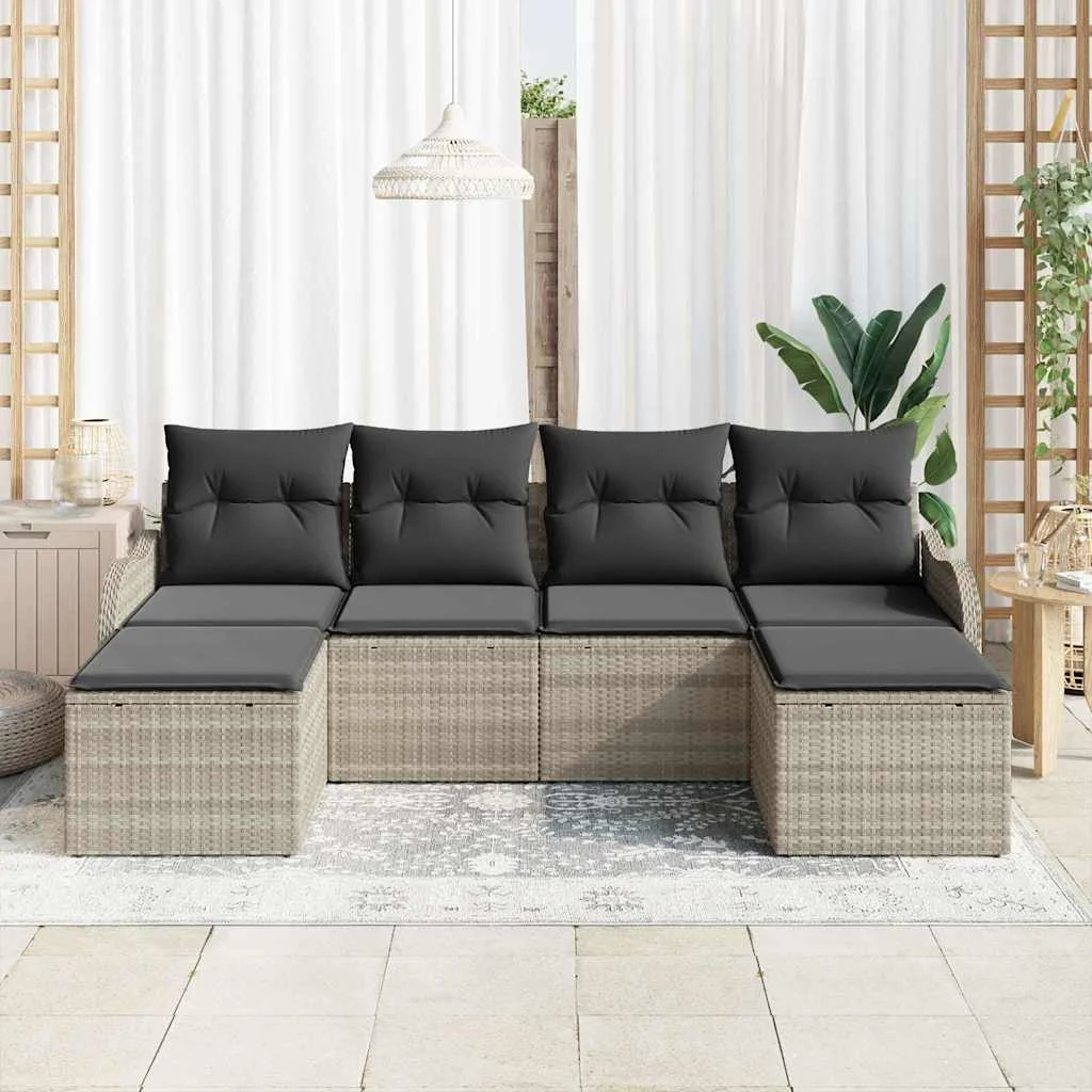 Súprava záhradných pohoviek 6 pcs Svetlosivá Poly ratan