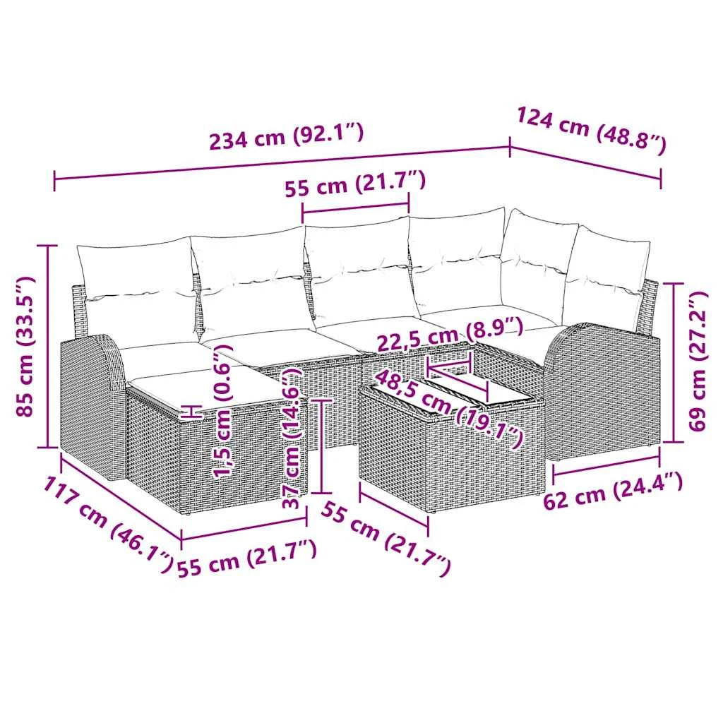 Súprava záhradných pohoviek 7 pcs Sivá polyratan