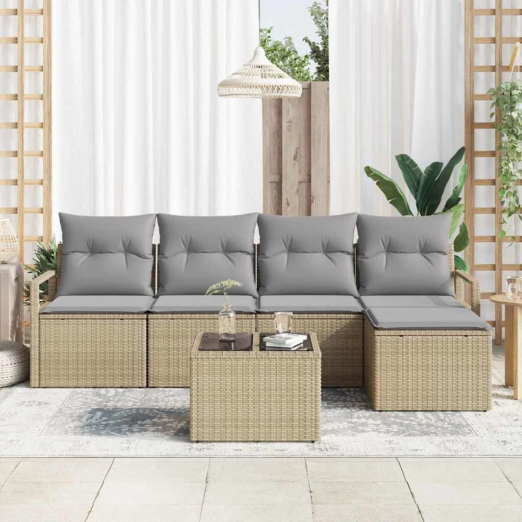 Súprava záhradných pohoviek 6 pcs Béžová Poly ratan