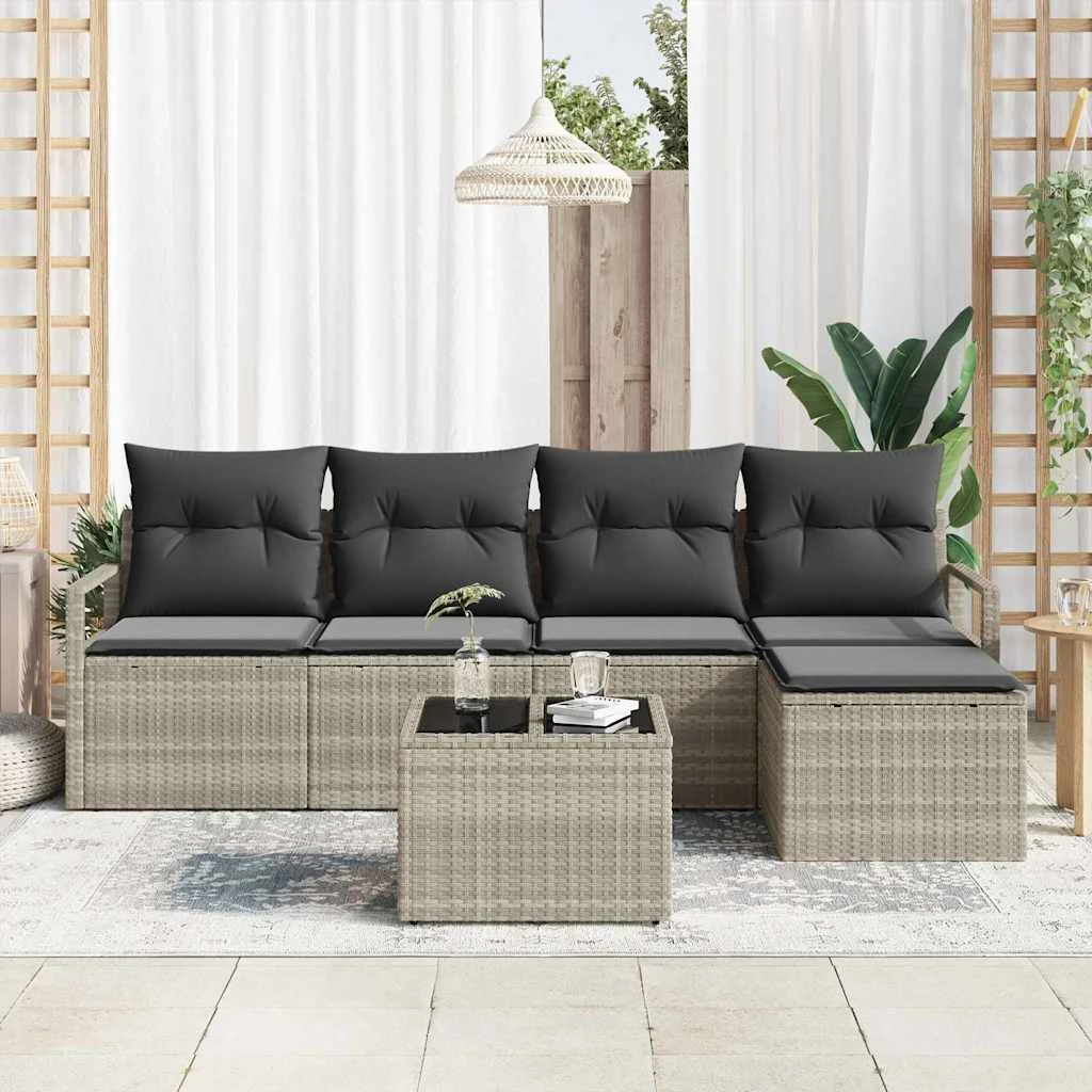 Súprava záhradných pohoviek 6 pcs Svetlosivá Poly ratan