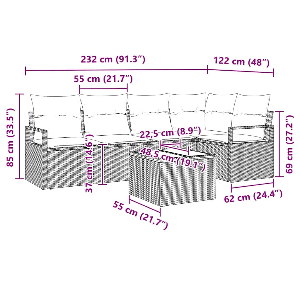 Súprava záhradných pohoviek 6 pcs Čierna Poly ratan
