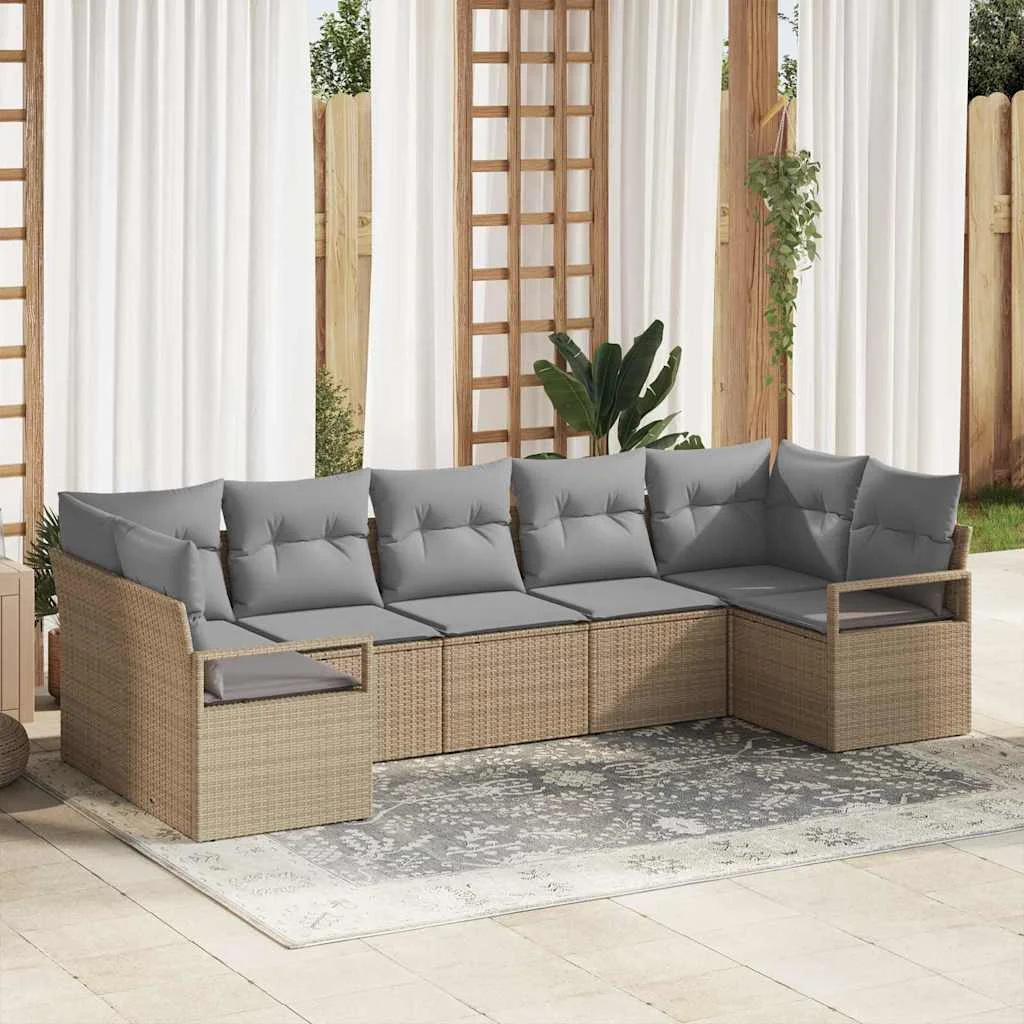 Súprava záhradných pohoviek 7 pcs Béžová Poly ratan
