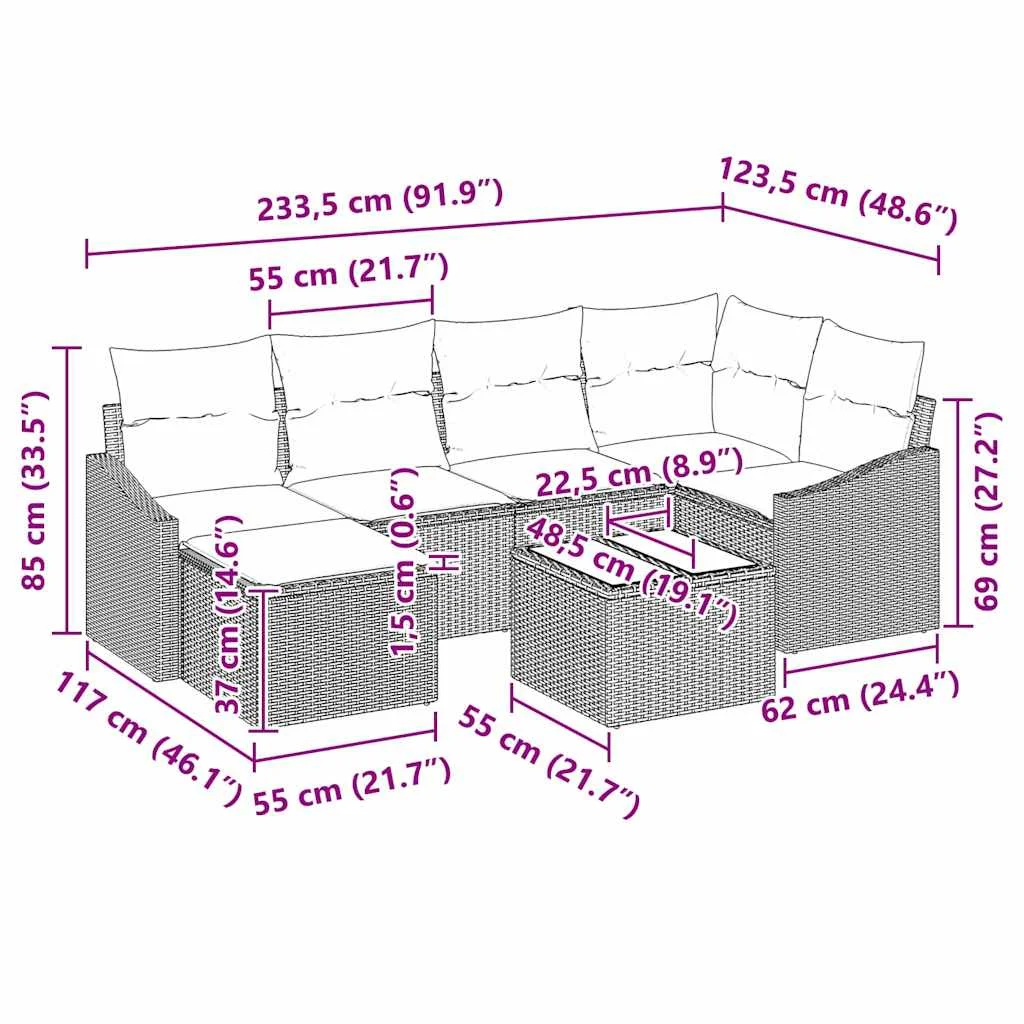 Súprava záhradných pohoviek 7 pcs Čierna Poly ratan