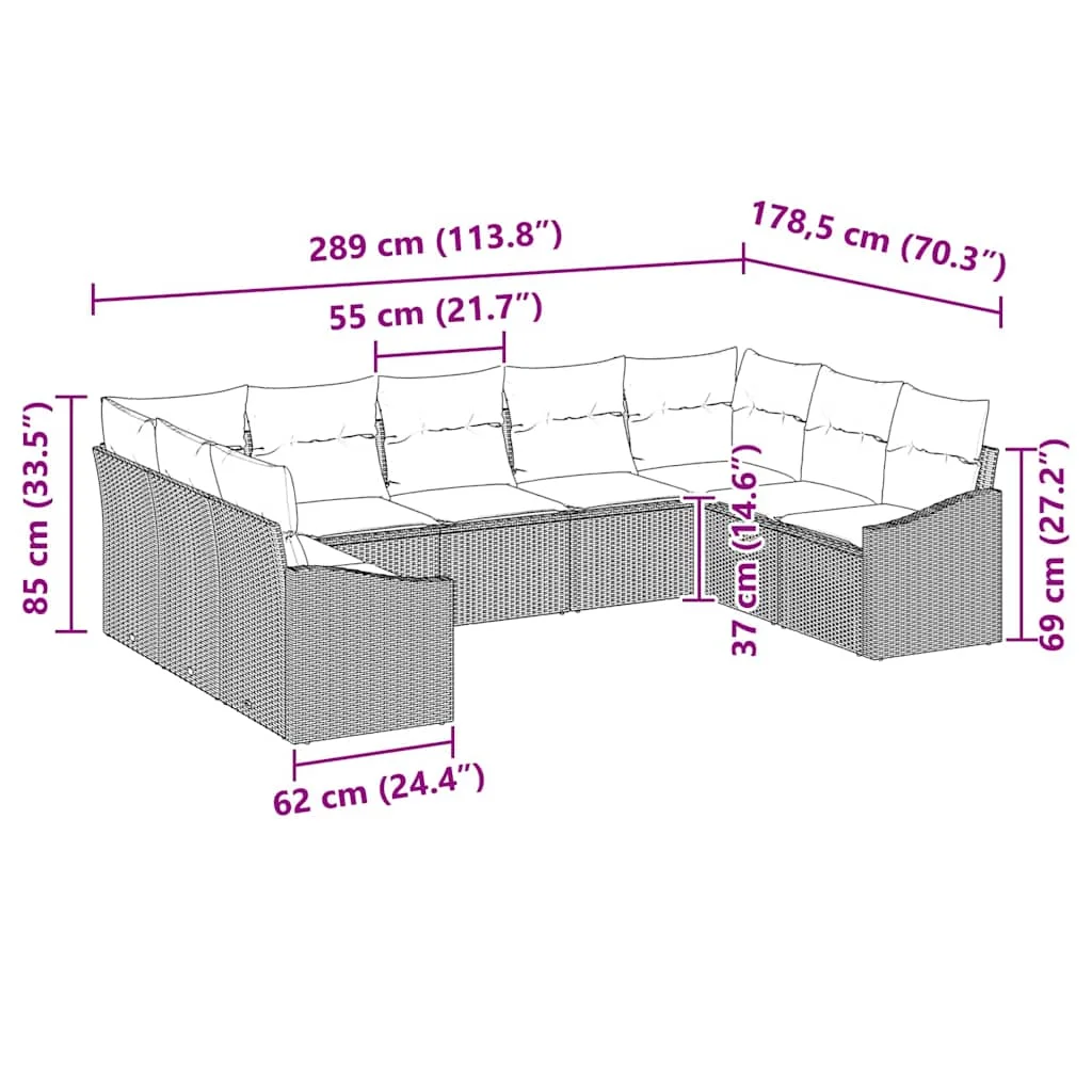 Súprava záhradných pohoviek 9 pcs Béžová Poly ratan