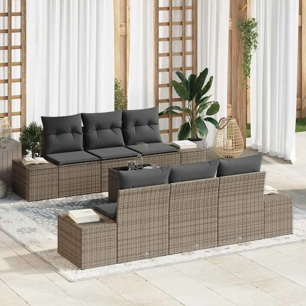 Súprava záhradných pohoviek 7 pcs Sivá Poly ratan