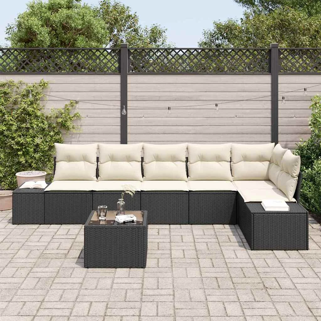 Súprava záhradných pohoviek 7 pcs Čierna a krémová polyratan