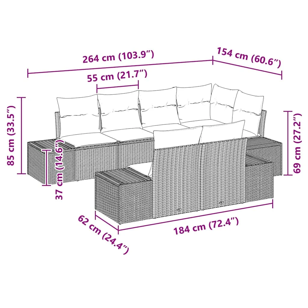Súprava záhradných pohoviek 7 pcs Béžová a šedá polyratan