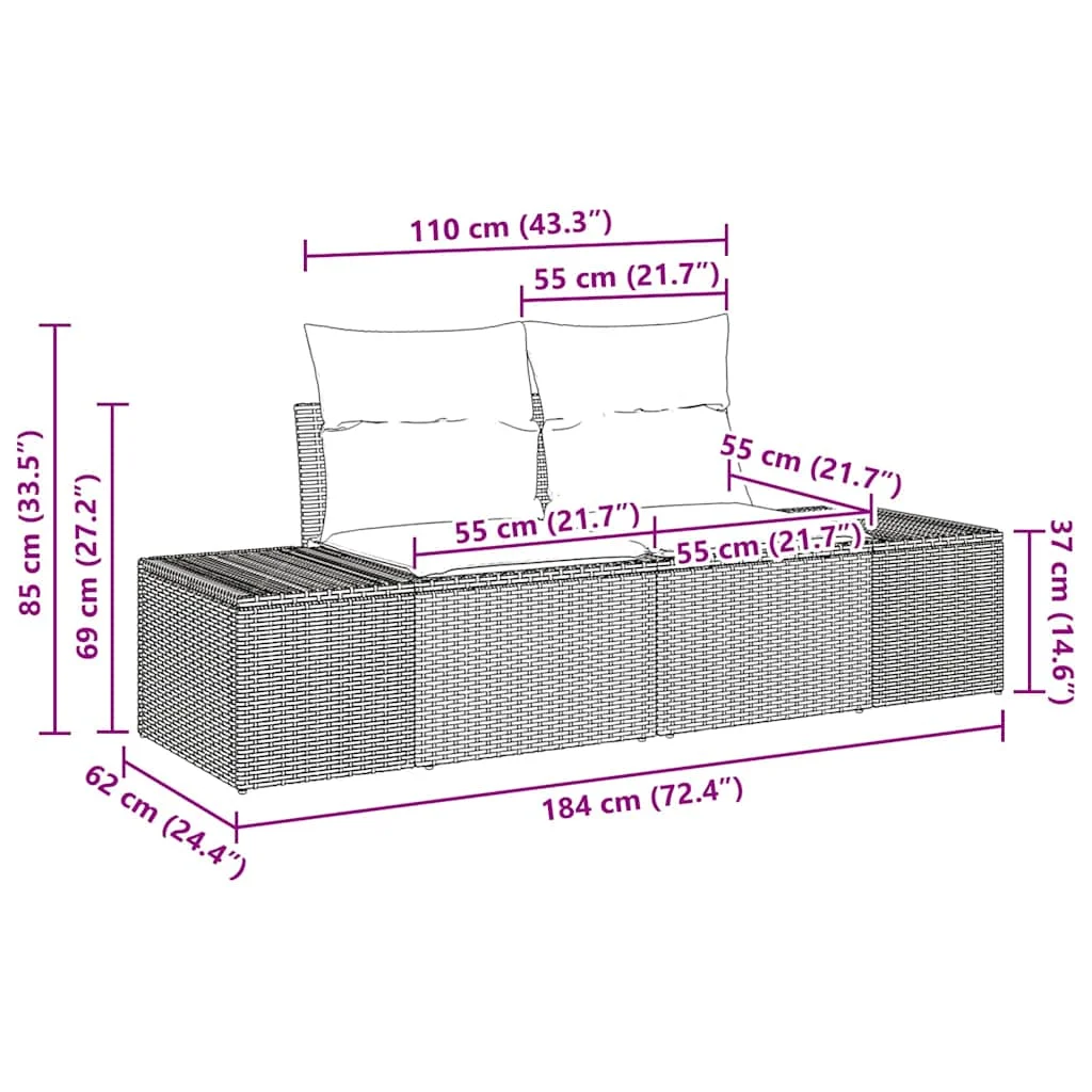 Súprava záhradných pohoviek 9 pcs Čierna a krémová polyratan