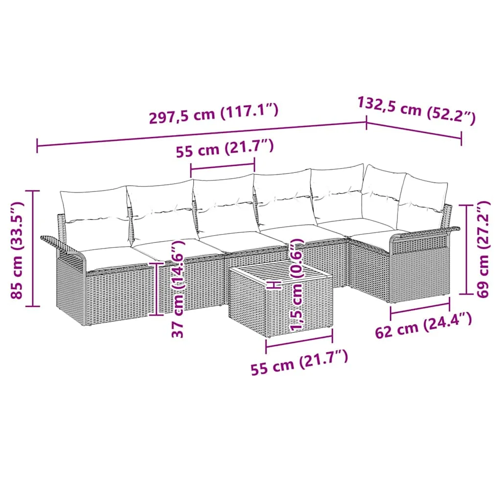 Súprava záhradných pohoviek 7 pcs Čierna Poly ratan