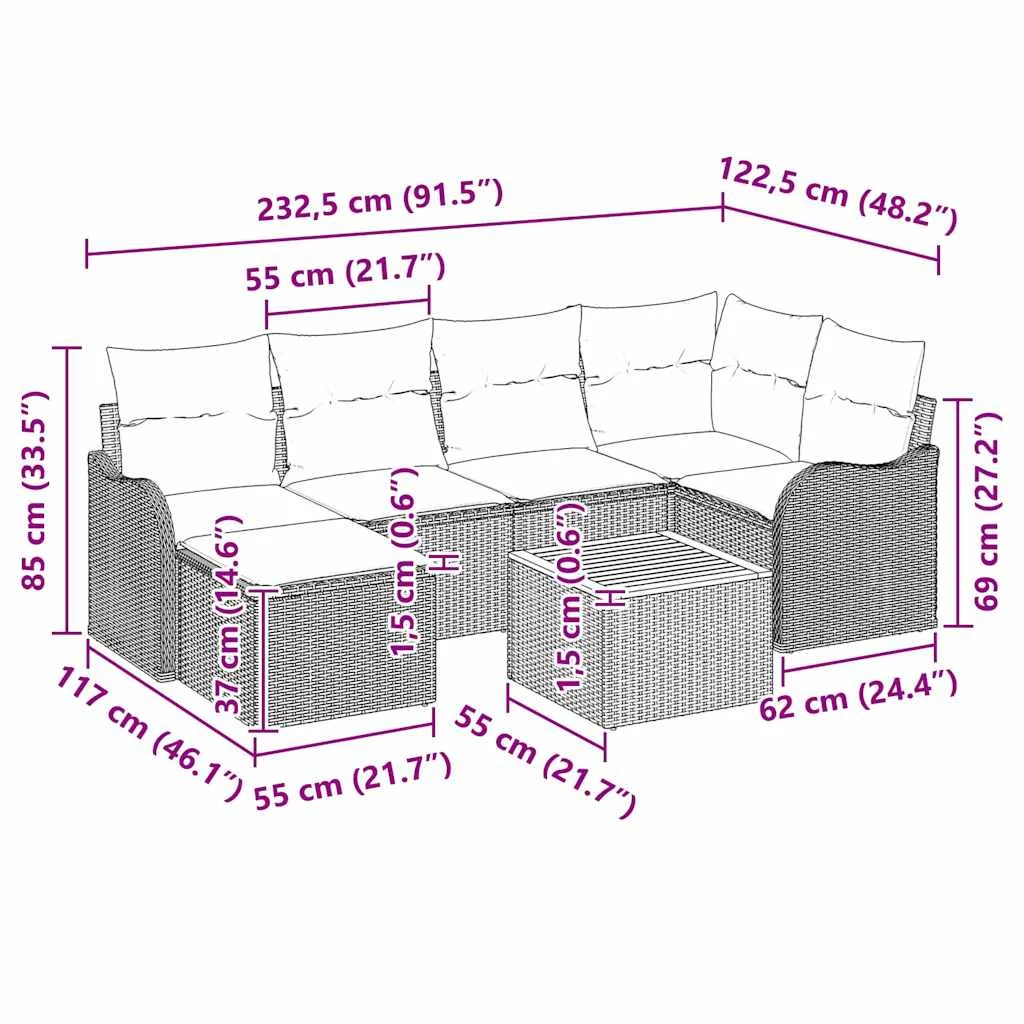 Súprava záhradných pohoviek 7 pcs Čierna Poly ratan