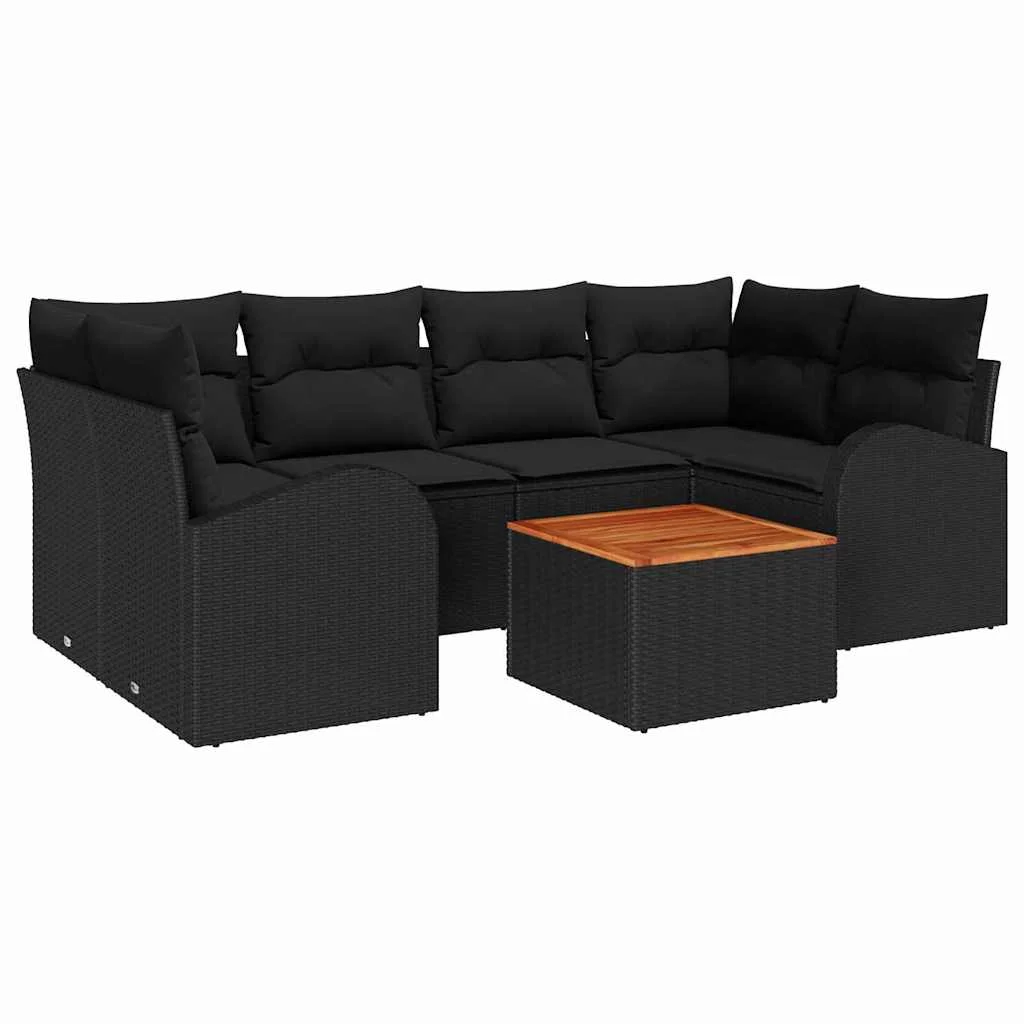 Súprava záhradných pohoviek 7 pcs Čierna Poly ratan