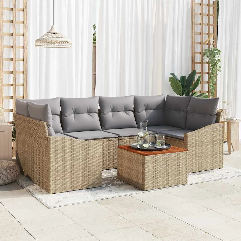 Súprava záhradných pohoviek s vankúšom 7 pcs Béžová polyratan
