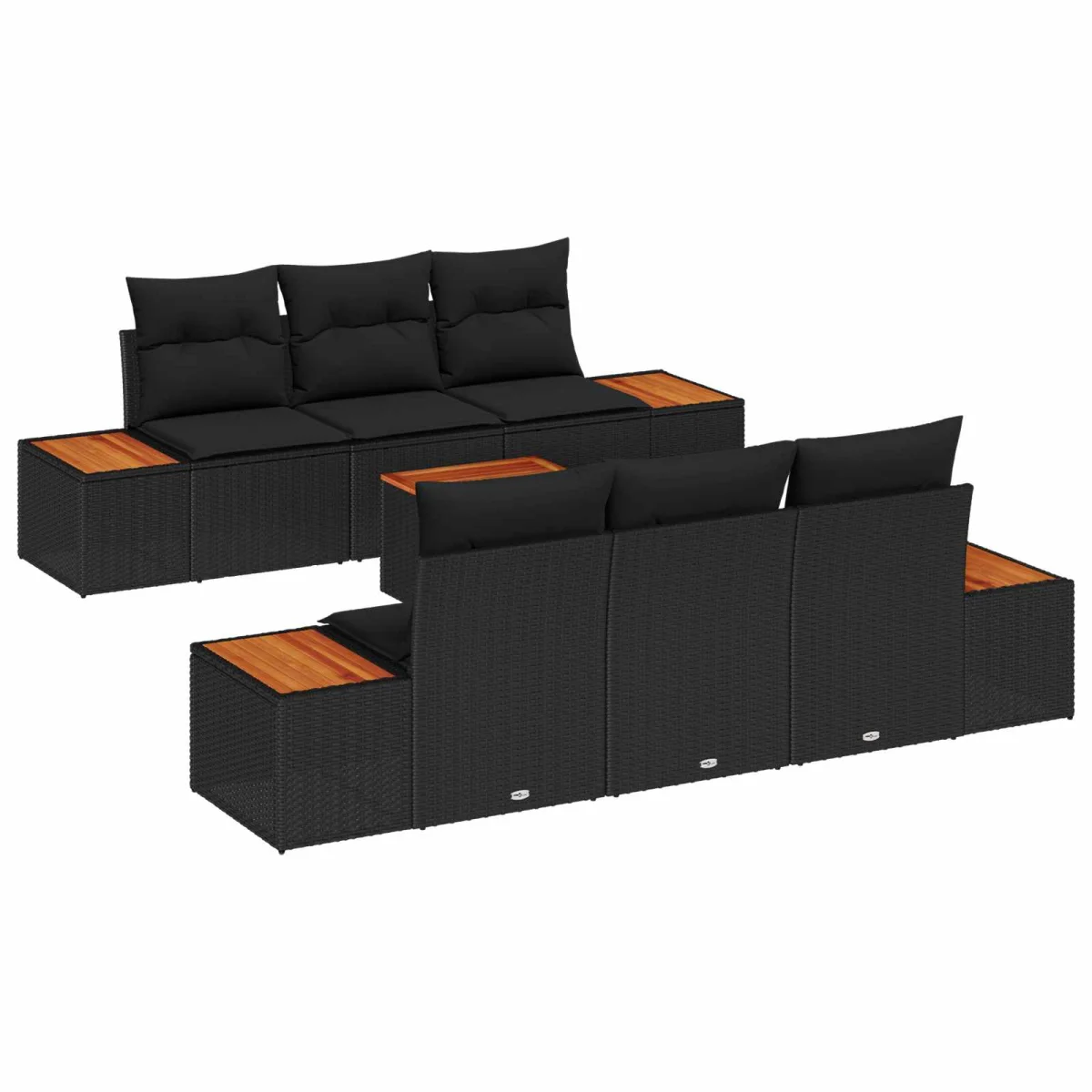 Súprava záhradných pohoviek s vankúšom 7 pcs Čierna Poly ratan