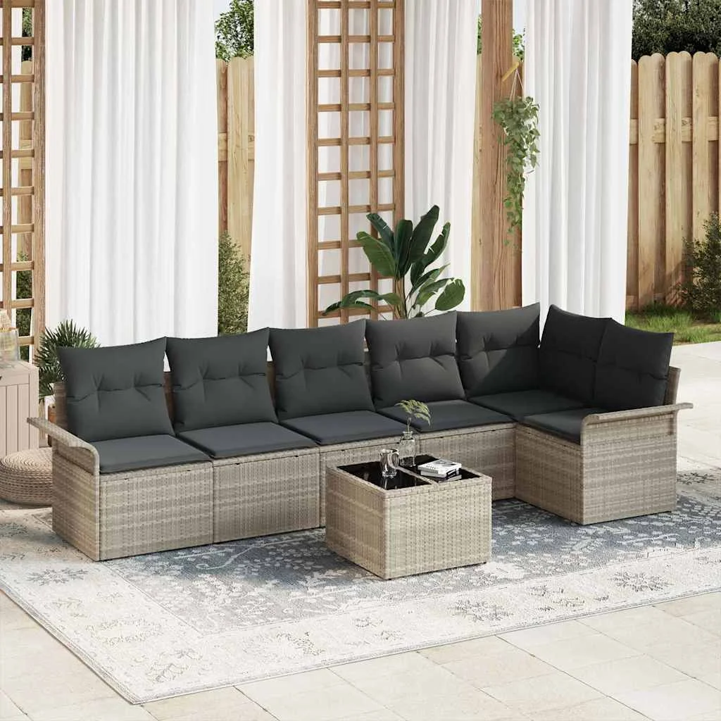 Súprava záhradných pohoviek 7 pcs Svetlosivá Poly ratan